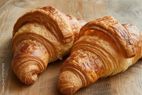Delicious Croissants: Indulging in Warmth, Traditional Breakfast Pastries Photo