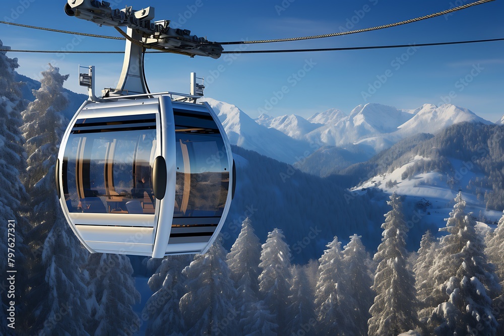 Obraz premium 3D render of a ski lift in the mountains during winter season