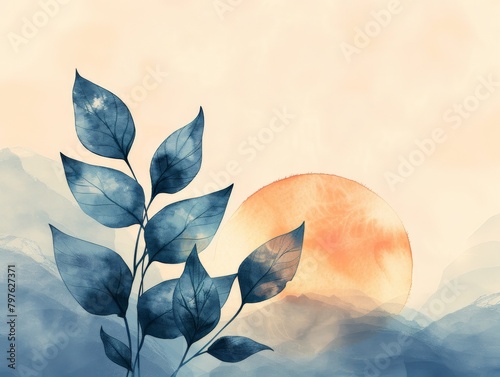 Plant painting with full moon