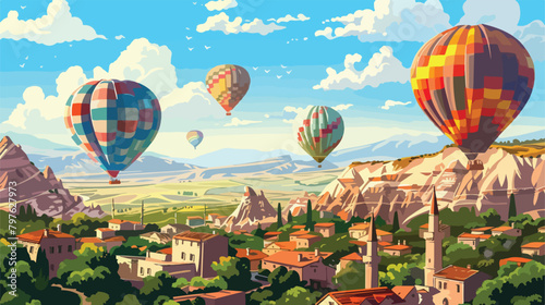 Colorful hot air balloons over Goreme Cappadocia Turk
