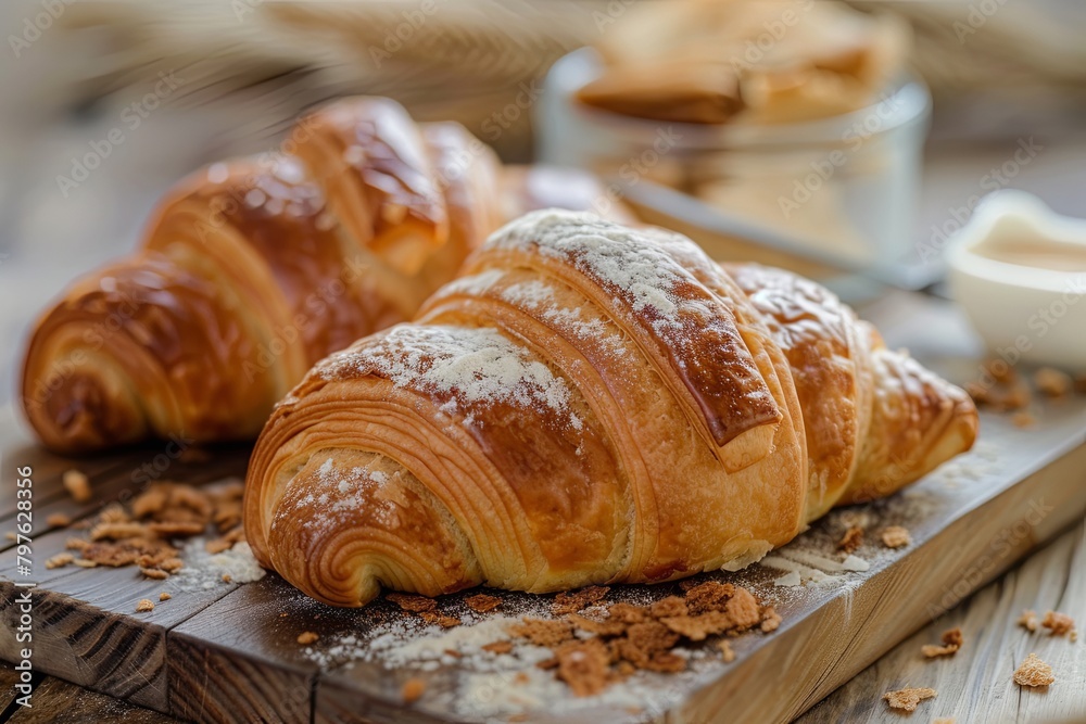 Croissant Delight: Rustic French Breakfast Scene with Soft Dough Composition