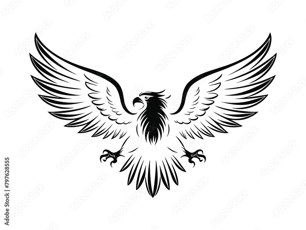 Fototapeta premium Cartoon bald American eagle mascot swooping with claws out and wings outstretched. Four color version with only brown, light gray, yellow and black