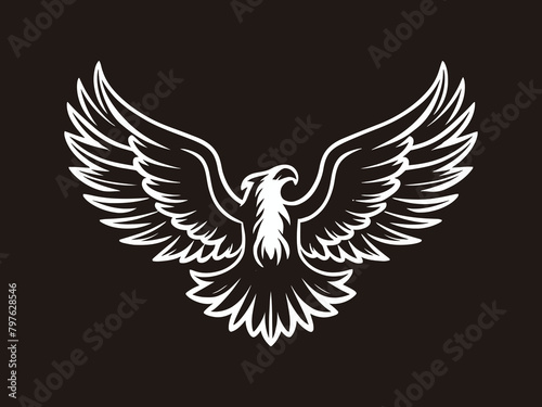 Cartoon bald American eagle mascot swooping with claws out and wings outstretched. Four color version with only brown, lightgrey, yellow and black photo