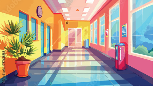 Colorful school corridor with window doors  photo