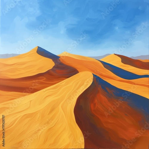 Sandy desert landscape. Arid and barren wilderness background. 