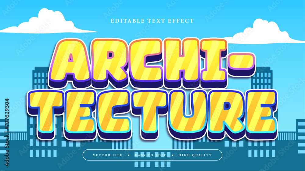 Blue yellow and white architecture 3d editable text effect - font style