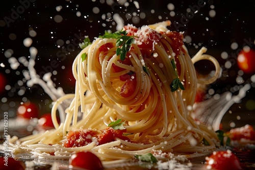 Spaghetti Spectacle  Capturing Masterful Italian Cuisine Artistry Through Dynamic Motion and Tomato Sauce Splashes