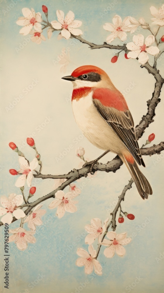 Fototapeta Flower bird painting blossom.