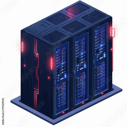 a computer server with red and blue lights