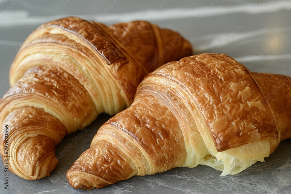 The Golden Morning Delights: Two Fresh Croissants in Buttery Harmony