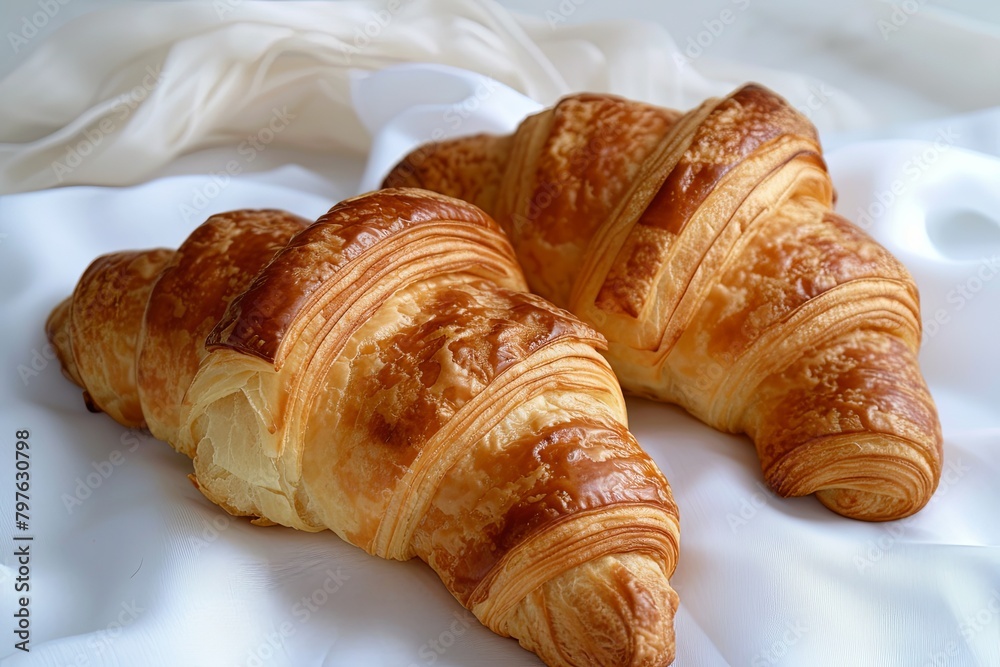 Delicious Fresh Croissants: Traditional French Breakfast Duo Demonstrating Soft Dough Mastery