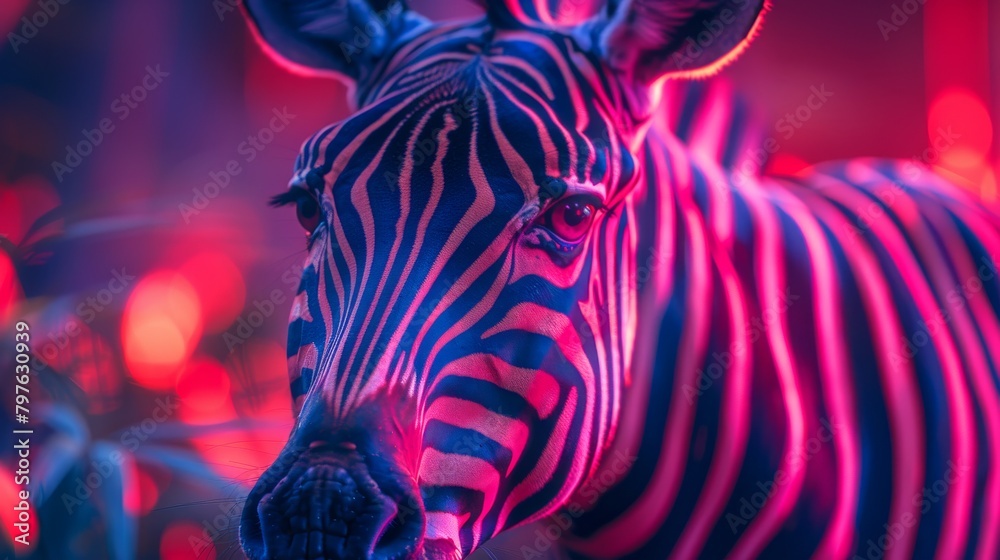 Fototapeta premium A zebra with a pinkish glow on its face