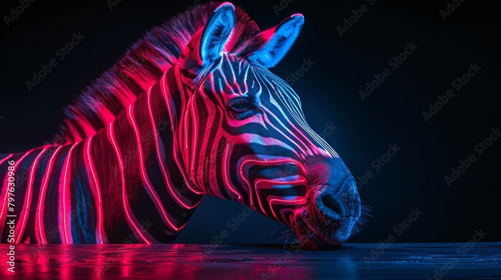 Obraz premium A zebra with a pinkish glow on its face