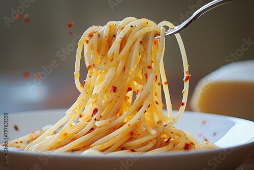 Capturing Art: Spaghetti Eating in Motion - A Visual Feast of Italian Dining photo