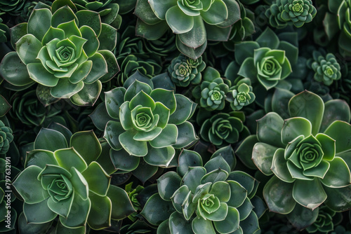 The textured surface of succulent plants, featuring fleshy leaves and intricate rosette patterns for backdrop. photo