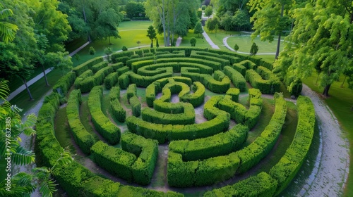 Sculpted Hedge Maze in Formal Garden