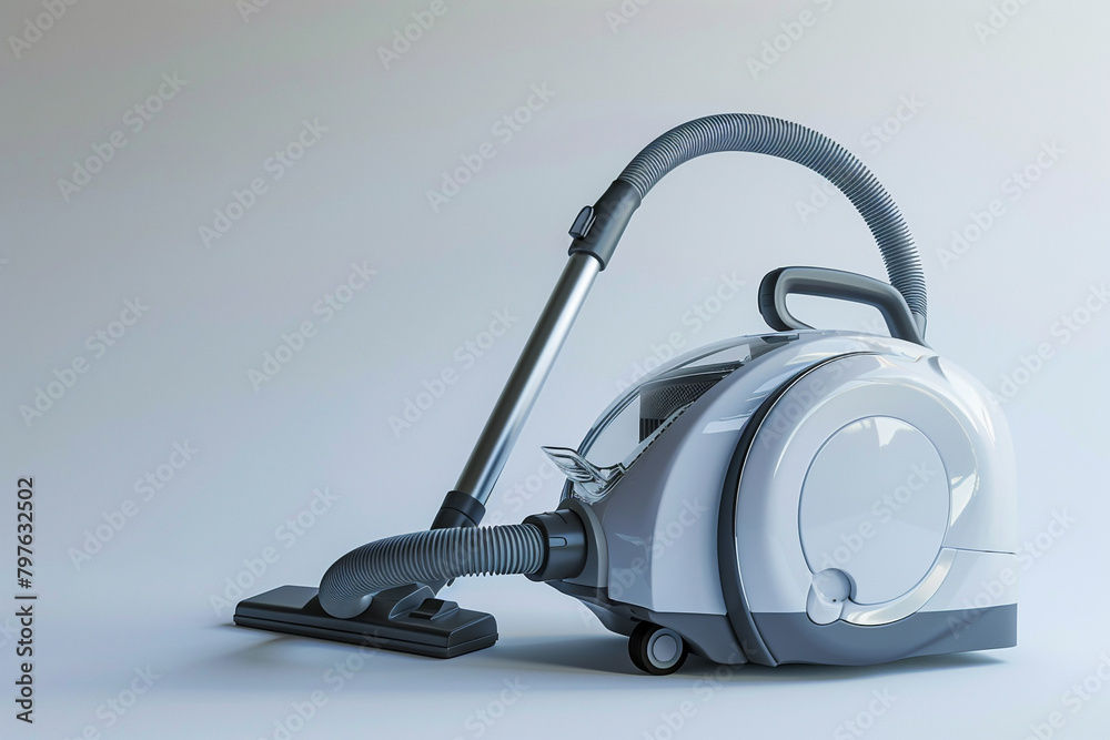 A compact canister vacuum cleaner with a bagless design and a telescopic wand isolated on a solid white background.