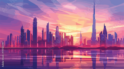 Dubai downtown with modern skyscrapers at sunset. Dub photo