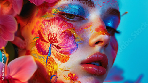 A vibrant floral-inspired makeup palette with intricate details on a smooth canvas. © Urooj