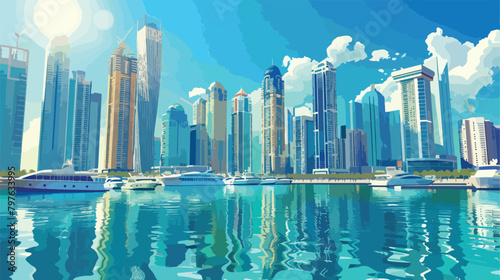 Dubai Marina with modern skyscrapers at sunny day. Du © Tech