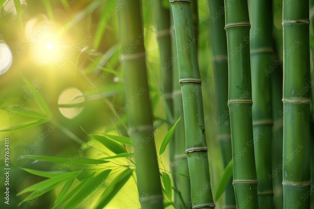 Obraz premium Close up of a bamboo tree with the sun in the background