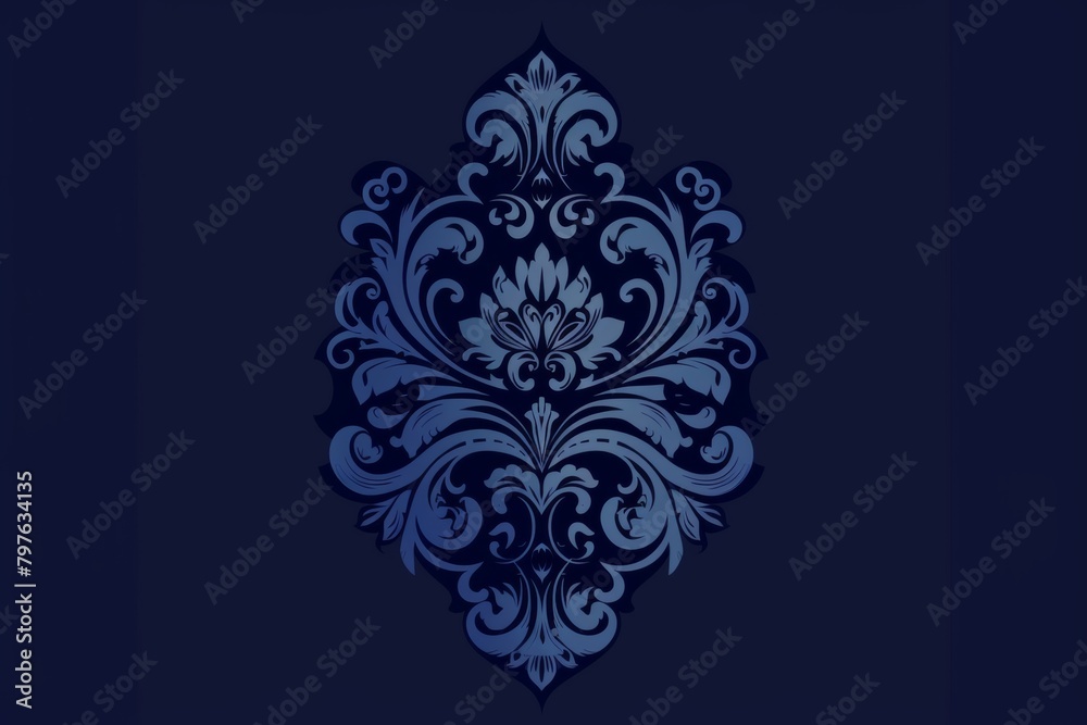 A luxurious pattern with royal damask designs etched into a deep midnight blue texture. A luxurious pattern with royal damask designs etched into a deep midnight blue texture.