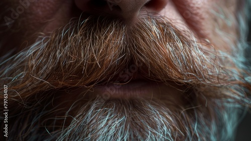 A detailed close-up of a man with a long, well-groomed beard, showcasing sharp contours and fine texture