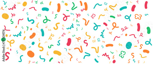 Colorful flat abstract fun line doodle banner with shapes for hand drawn style. Vector illustration for banner, background, pattern, brochure, cover, template, decoration, ads, prints, branding design