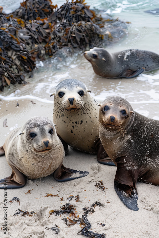 Fototapeta premium Family of seals at Seal Bay Kangaroo Island South Australia 