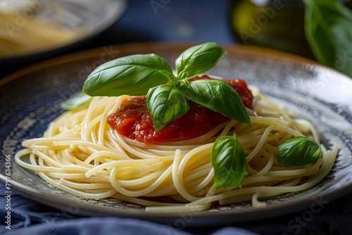 Capture of Spaghetti: Fresh Basil and Sauce Medley, Italian Culinary Art Celebration