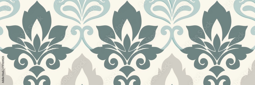 Calm aqua damask pattern blending traditional elegance with modern color for fresh decor.