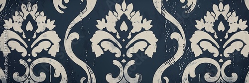 Royal blue and silver damask designs dominate this wallpaper, radiating nobility and grandeur for luxurious spaces. photo