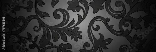This wallpaper features a sleek monochrome baroque design for a touch of understated yet classic sophistication.