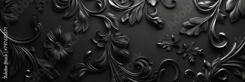 This wallpaper features a sleek monochrome baroque design for a touch of understated yet classic sophistication.