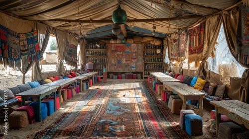 A makeshift classroom in a war zone, where children learn with determination, embodying resilience and hope.