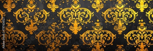A striking yellow and black baroque brocade wallpaper design 