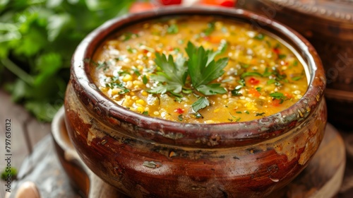 Lentil soup with arishtoi (vospapur with arishtoi).  photo