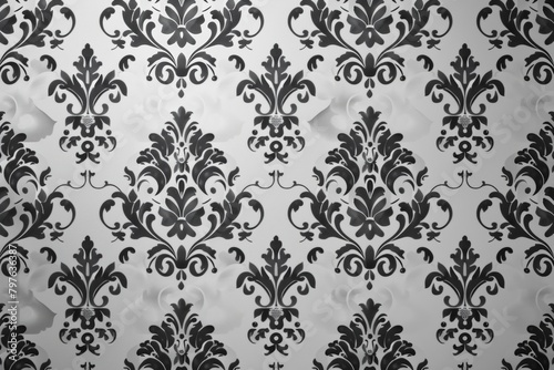This wallpaper features a sleek monochrome baroque design for a touch of understated yet classic sophistication.