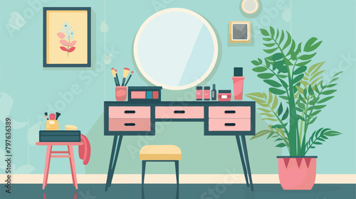 Flat dressing table with cosmetics. vector illustration © Tech
