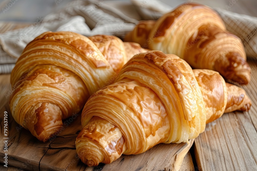 Golden Bakery Delights: Rustic Charm Breakfast - Two Croissants in Focus