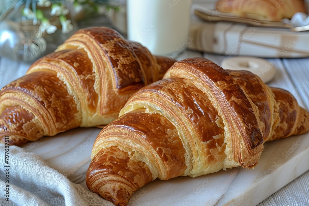 Golden Crust Elegance: Two Croissants Blending Tradition and Rustic Bakery Charm Golden Crust Elegance: Two Croissants Blending Tradition and Rustic Bakery Charm