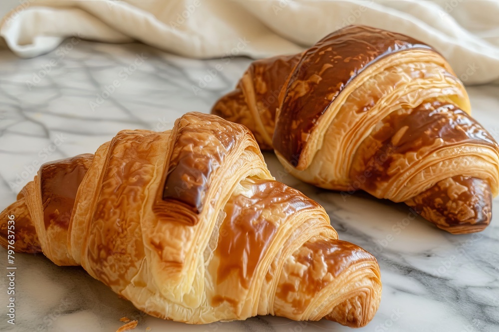 French Homemade Brunch Delight: Two Croissants Soft Focus Photography