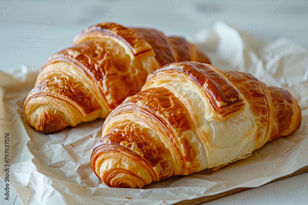 Delicious French Croissants: Soft Focus Photography of Perfect Bakery Breakfast