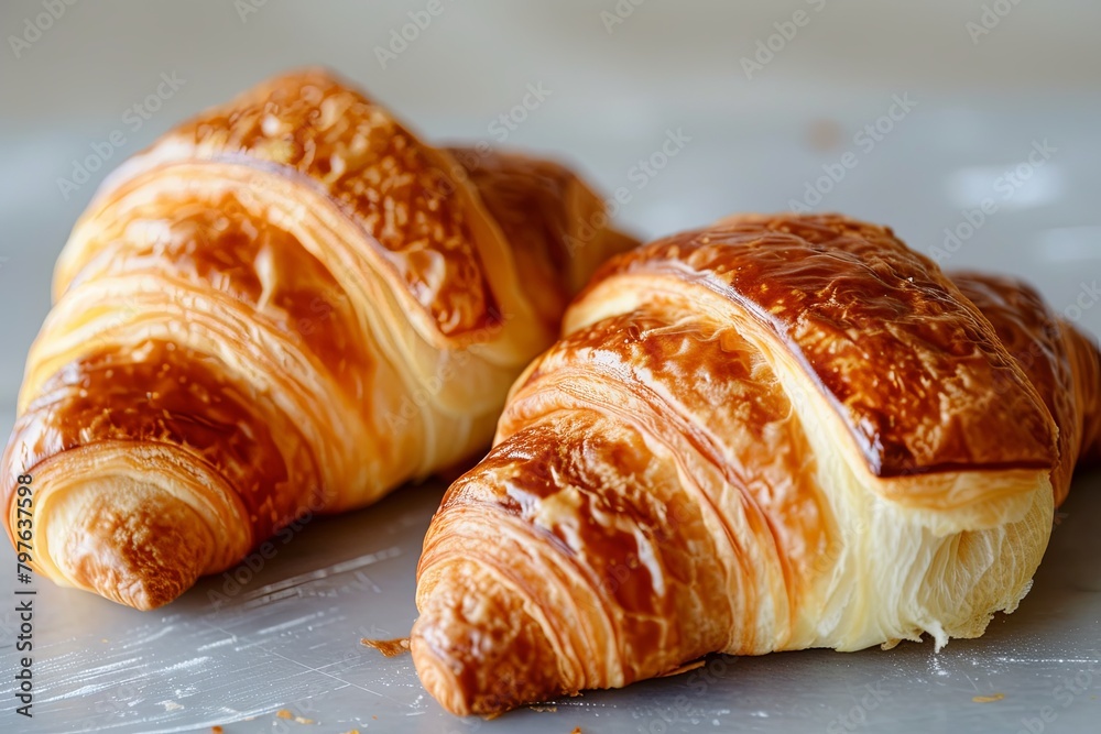 Delicious French Croissants in Soft Focus: A Perfect Breakfast Duo Delicious French Croissants in Soft Focus: A Perfect Breakfast Duo