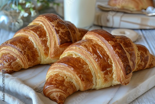 Golden Crust Elegance  Two Croissants Blending Tradition and Rustic Bakery Charm