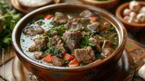 Traditional dishes of Armenian cuisine. Hashlama with potatoes.  © lastfurianec