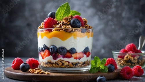 Obraz na płótnie A decadent fruit parfait layered with colorful berries w salonie