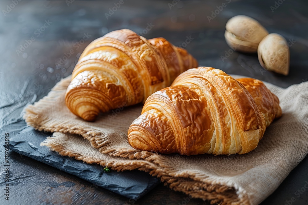 French Croissant Delights: A Rustic Morning Gathering of Two Pastry Treasures