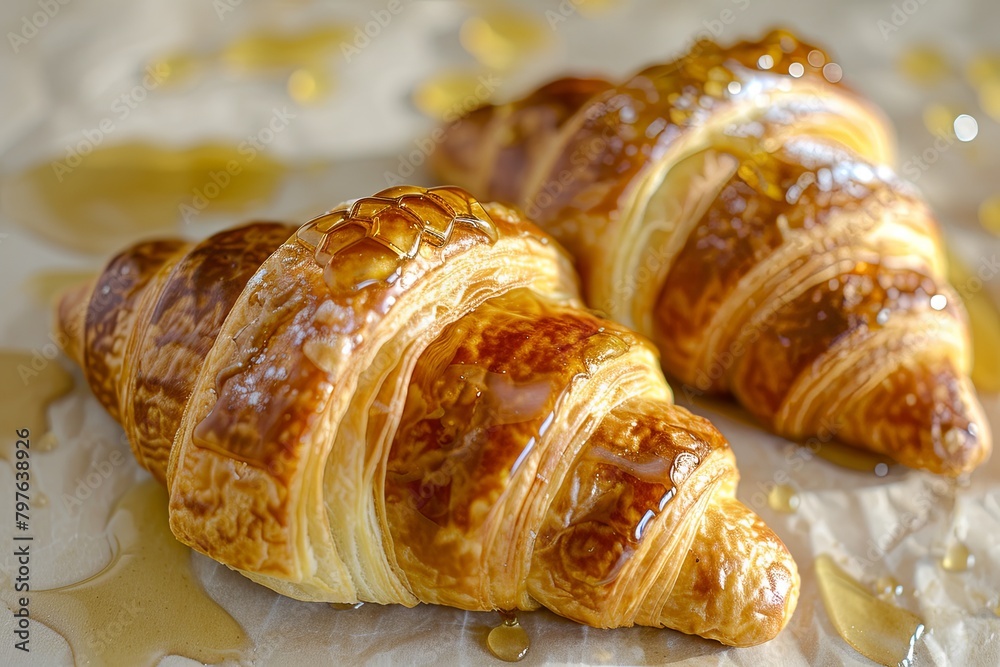 Honey-Glazed Croissants Duo: Soft-Focused Breakfast Pastries