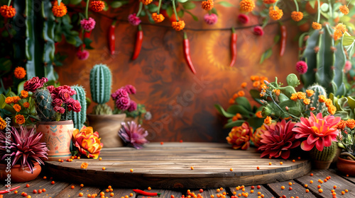 A wooden pedestal adorned with cactus plants for the Cinco de Mayo festival